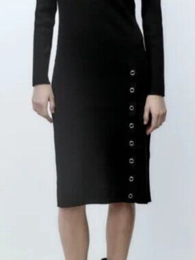Zara Knit Snap Midi Dress In Black